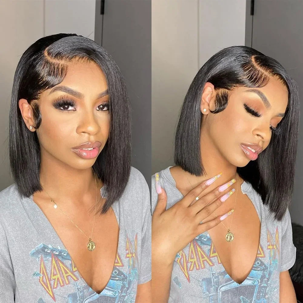 Straight 13x4 Short Bob Remy Hair HD Transparent Lace Full Lace Frontal Wigs 100% Human Hair For Women 4x4 5x5 Lace Closure Wig