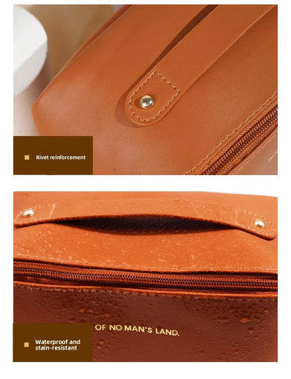 Women Travel Makeup Bag PU Cosmetic Organizer Large Capacity Toiletry Bag Wide Opening Portable Wash Bag