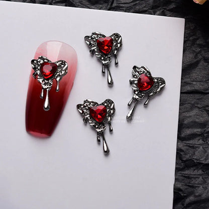 10pcs Darkness Metal Nail Charms Heart with Dark Gems Luxury Nail Decoration 3D DIY Parts Retro Style Aolly Black Heart Charm