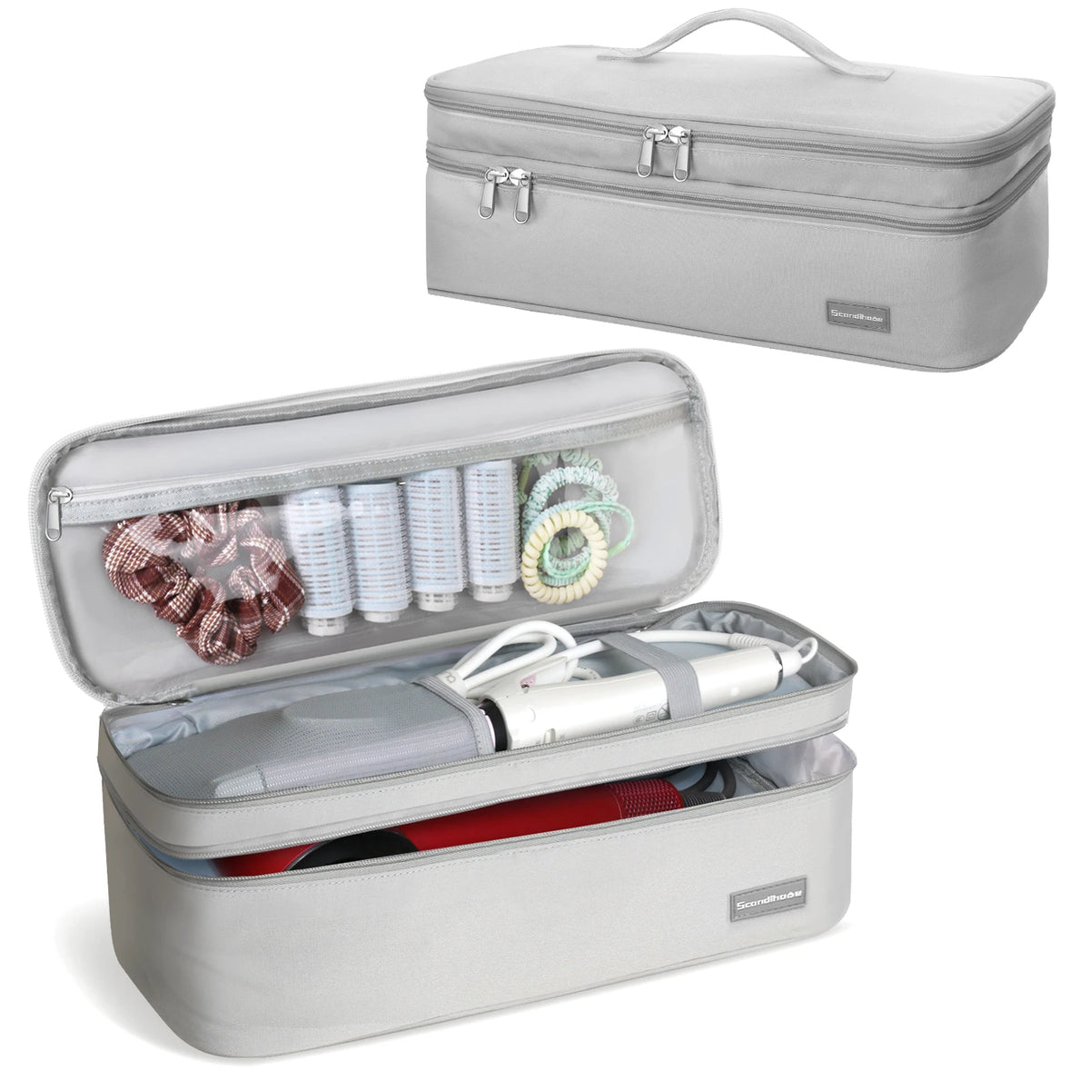Hair Dryer Case Portable Hairdressing Tools Storage Bag Double Layer Travel Curling Iron Clip Brush Organizer Box, Carrying Cas
