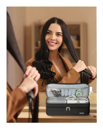 Hair Dryer Case Portable Hairdressing Tools Storage Bag Double Layer Travel Curling Iron Clip Brush Organizer Box, Carrying Cas