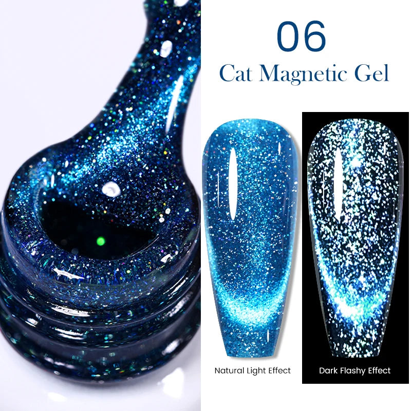 BORN PRETTY 10ml Rainbow Glass Cat Magnetic Nail Gel Polish Sparkling Double Light Reflective Glitter Colorful Laser Varnish