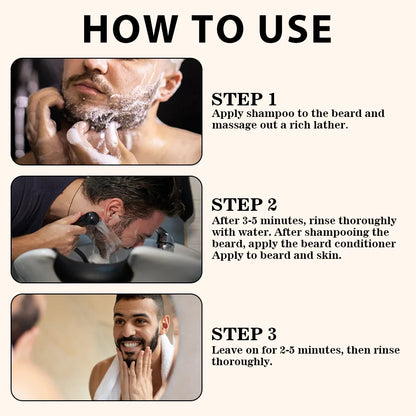 Beard Wash Care Kit Cleaning Strengthen Nourishing Moisturizing Anti-detachment Moustache Shampoo Conditioner Set for Men Gift