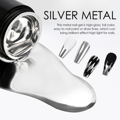 5ML/Jar Silver Metallic Painting Gel Nail Polish Sparkling Glitter Nail Art Gel Varnish Mirror Effect UV Gel Polish Manicure Art
