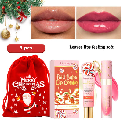 Lip Glosses Set Lip Gloss Combo with Keychain Peach Fragrance Moisturizing Plumping Lip Makeup Christmas Present