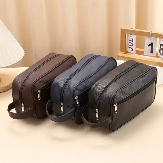 Portable Large Capacity Men Cosmetic Bag PU Leather Cosmetics Organizer Zipper Makeup Bags Travel Storage Pouch Toiletry Bag