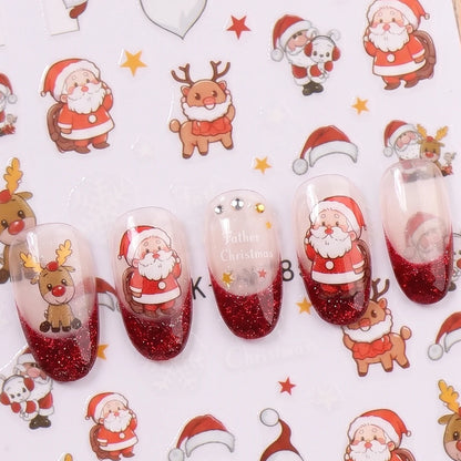 4pcs Cartoon Christmas Nail Art Stickers 3D Santa Penguin Star Reindeer Snowflake Nail Decals, DIY Nail Decorations Y2K Style