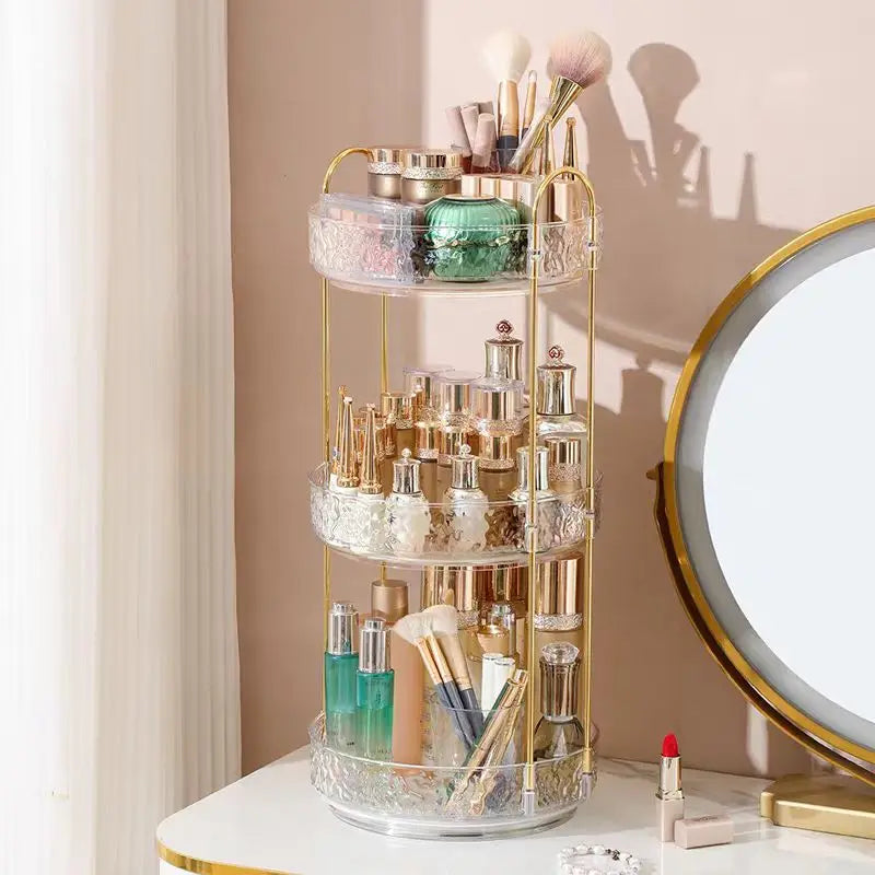 1Pc/Water Ripple Pattern Bedroom Vanity Cosmetic Rotating Storage Rack Box Bathroom Desktop Perfume and Skincare Tray