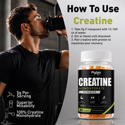 5000mg Creatine Monohydrate Bear Gummies 60 Count Chewable Daily Workout Nutrition Supplement Supports Athletic Performance & Muscle Maintenance