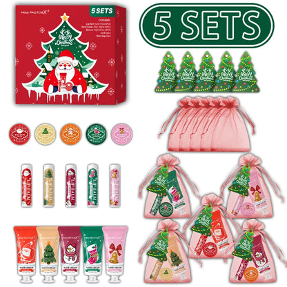 Christmas Gift Set 5sets Hand Cream Lip Balm Solid Perfume Balm Christmas Pouches And Cards Diy Christmas Gift