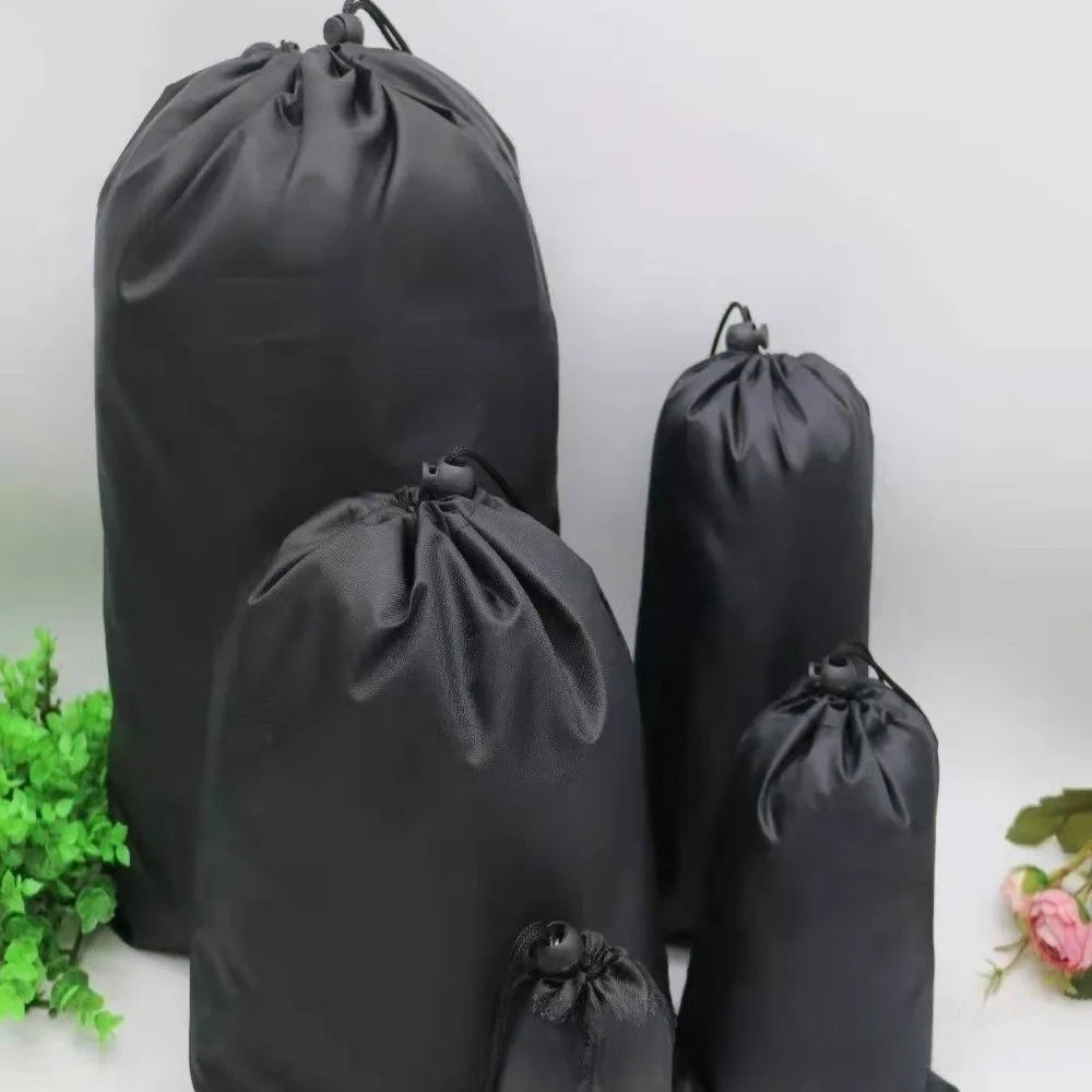 New Drawst Closure Drawstring Storage Pouch Portable Nylon Drawstring Bags Waterproof Black Makeup Bags Travel Storage