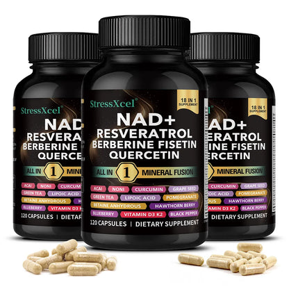 NAD+ Supplement with Resveratrol  & Quercetin - Boost NAD+ Levels, Energy & Anti-Aging Support - Vegan, 120 Softgels