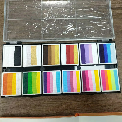 Professional Body Art 12 Colors Pastel Neon UV Color Rainbow Split Cake Face Paint Palette for Halloween Christmas