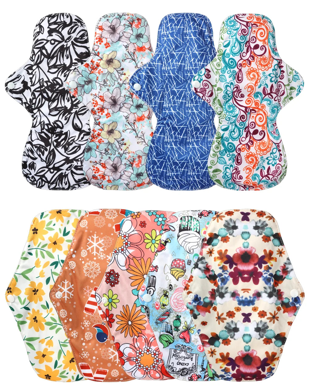 11Pcs Mixed 3 Sizes Reusable Cloth Menstrual Pads, Random Color, Mesh Fabric Quick Dry Washable Sanitary Napkins.