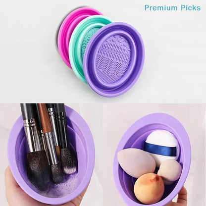 Soft Silicone Makeup Brush Cleaner Folding Powder Puff Cleaning Bowl Eyeshadow Brushes Wash Clean Mat Beauty Tools Scrubber Box