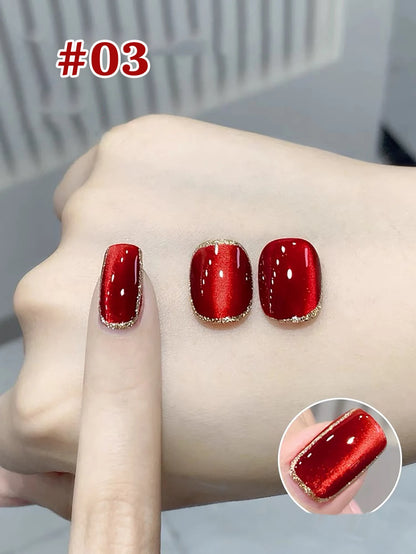 10ML 1-10PCS Red Nails 10 Color 2026 New Style Blood Rose New Year Atmosphere Ruby Rose Wine Red Glass Bead Cat Eye Gel Polish