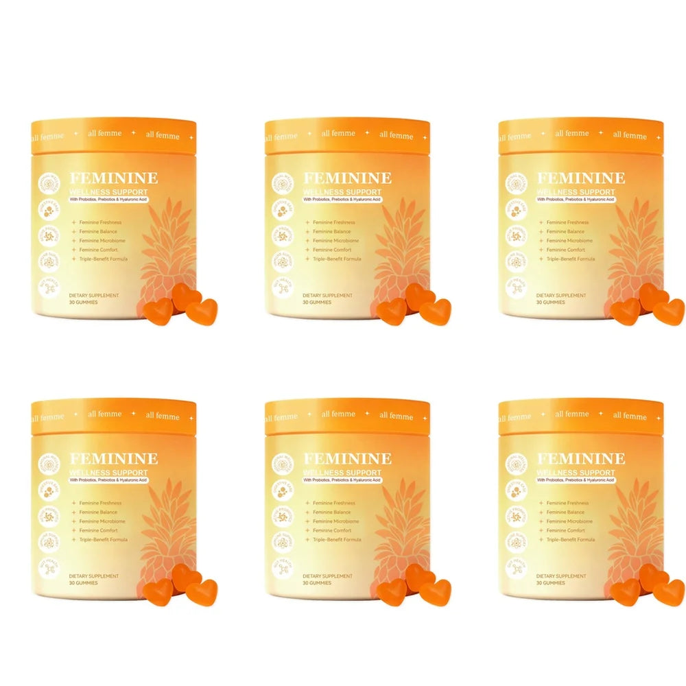 All Femme Chewable Feminine Wellness Support Gummies with Probiotics Prebiotics Hyaluronic Acid Vitamin B6 and Zinc 30 Gummies