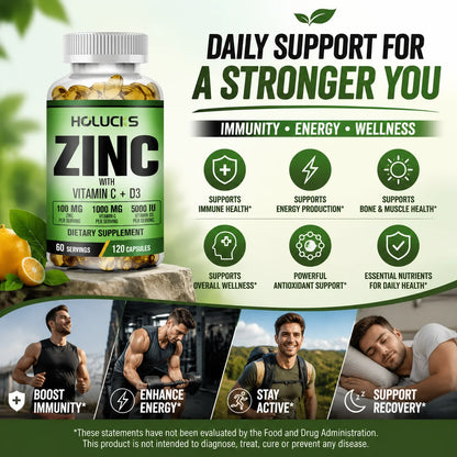 Zinc Vitamin C & D3 Complex Supplement, Supports Bone, Teeth, Joint & Heart Health, Boosts Immunity & Energy, Antioxidant