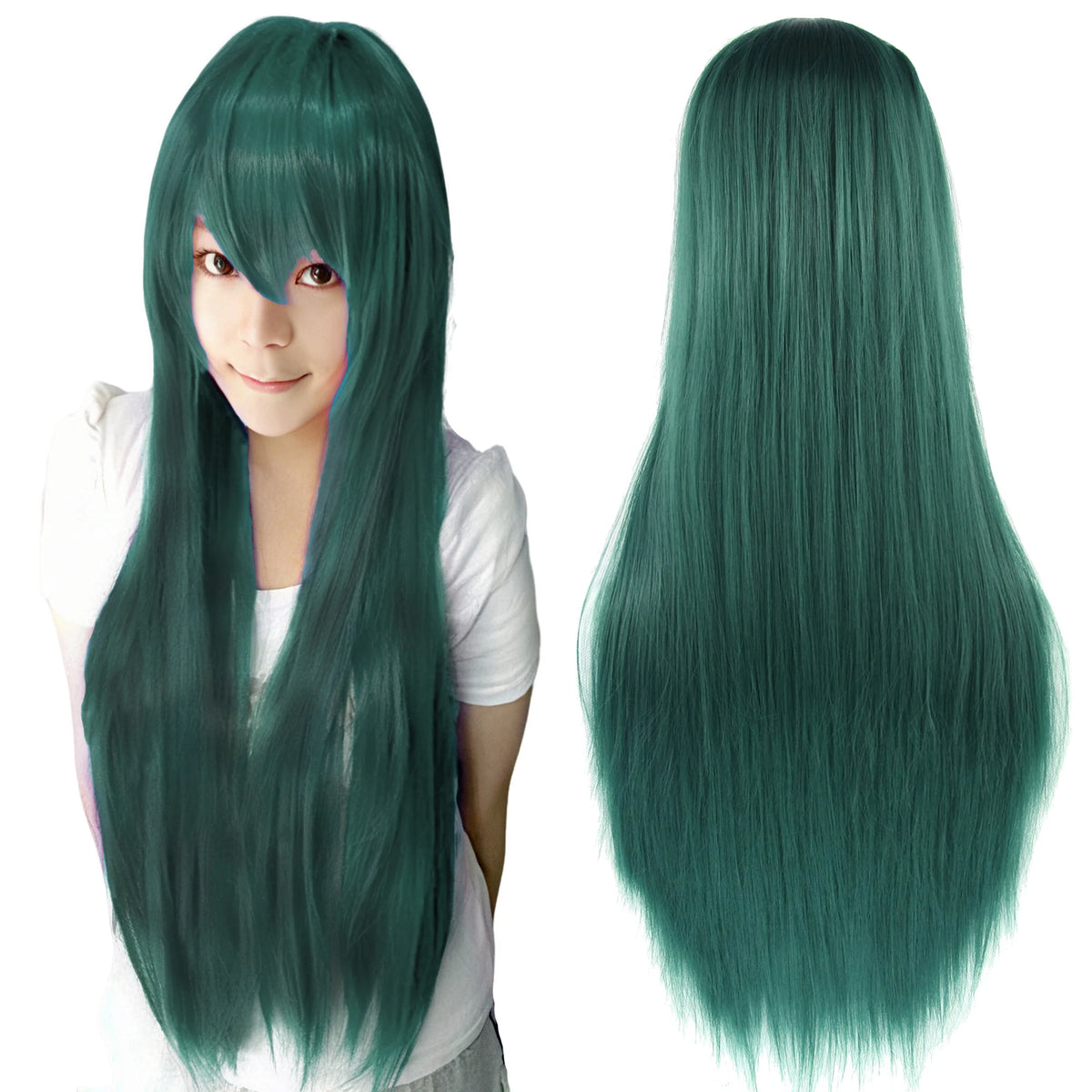 80cm Straight Synthetic Cosplay Wig White Purple Green Silver Pink Lolita Hairpiece with Bangs Long Wigs