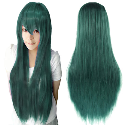 80cm Straight Synthetic Cosplay Wig White Purple Green Silver Pink Lolita Hairpiece with Bangs Long Wigs