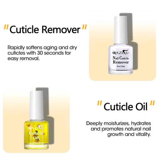 QAZIXU 12ml Nail Cuticle Softener Remover & Cuticle Nutrient Oil Set For Dead Skin Manicure Care Cuticle Cleaner Tool
