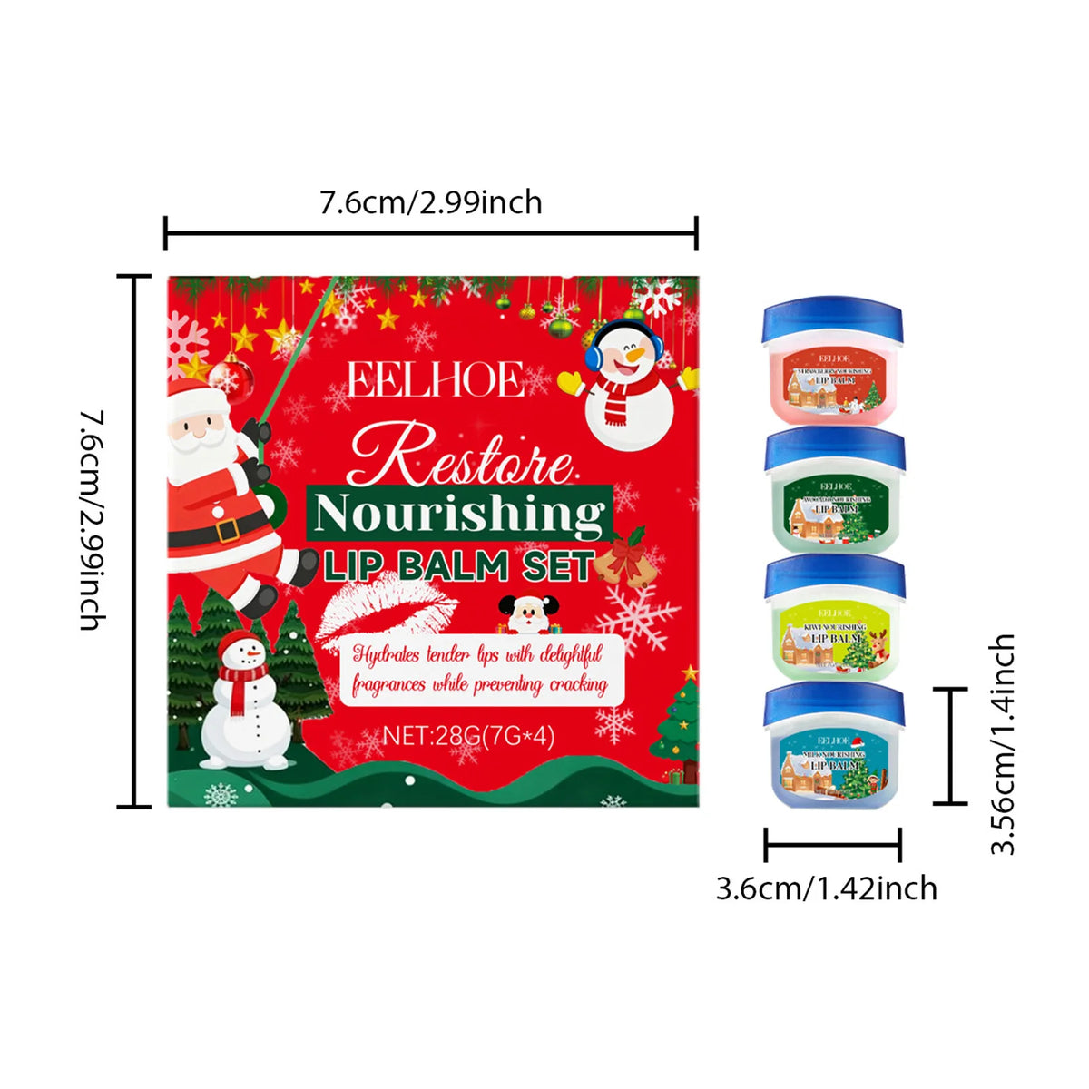 4pcs/kit Christmas Lip Balm Set Moisturizing Anti Cracking Hydrating Nourishing Plump Lips Lipstick Skin Care Christmas Box Gift