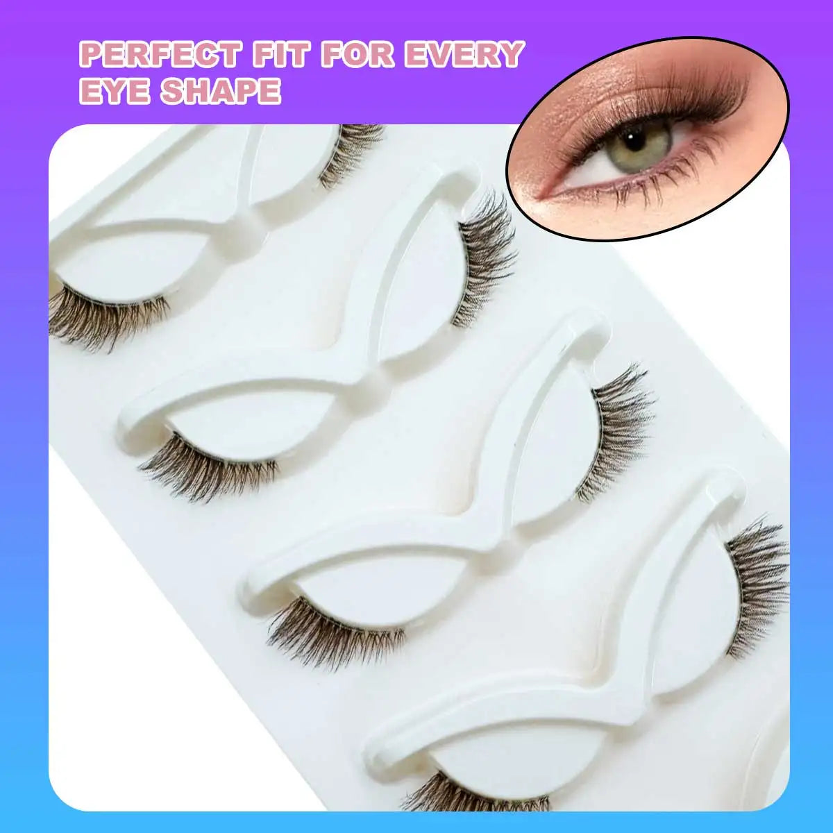 5 Pairs Brown & Black Half Lashes Wispy Clear-Band Cat-Eye Faux-Mink Fluffy Natural Look for Daily Halloween Christmas Cosplay