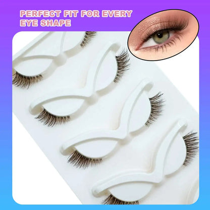 5 Pairs Brown & Black Half Lashes Wispy Clear-Band Cat-Eye Faux-Mink Fluffy Natural Look for Daily Halloween Christmas Cosplay