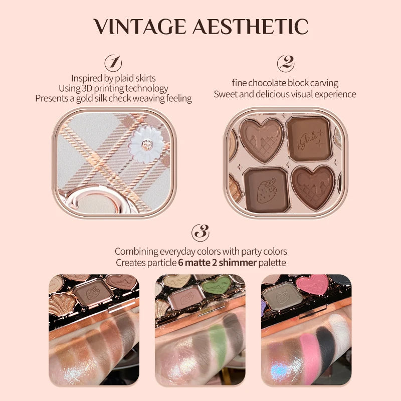 Flower Knows Makeup Eyeshadow Chocolate Wonder-Shop Glitter Matte Eye Shadow Palette 8-Color Eye Vegan Makeup Cosmetics