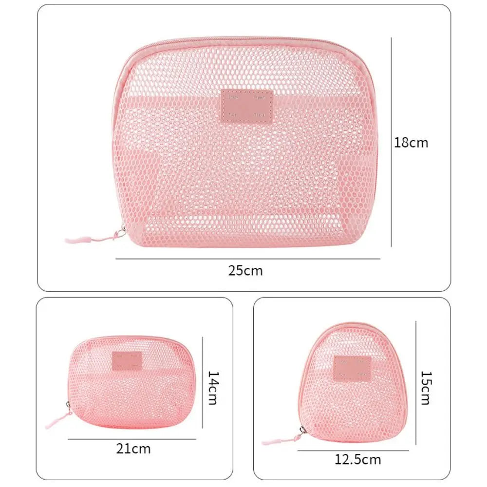 Casual Nylon Cosmetic Bag With Zipper Hand-held Mesh Makeup Bags Multipurpose Mesh Storage Pouch Women