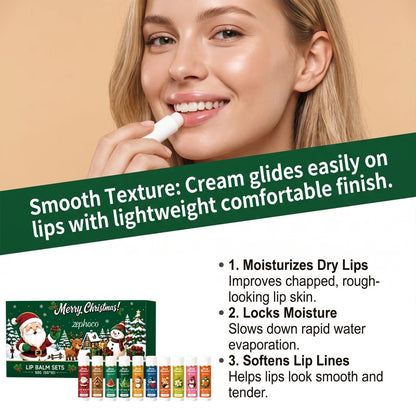 Christmas Lip Balm Set 10Pcs Multiple Flavors Moisturizing Nourishing Dry Lip Care Portable Holiday Gift Lip Balms