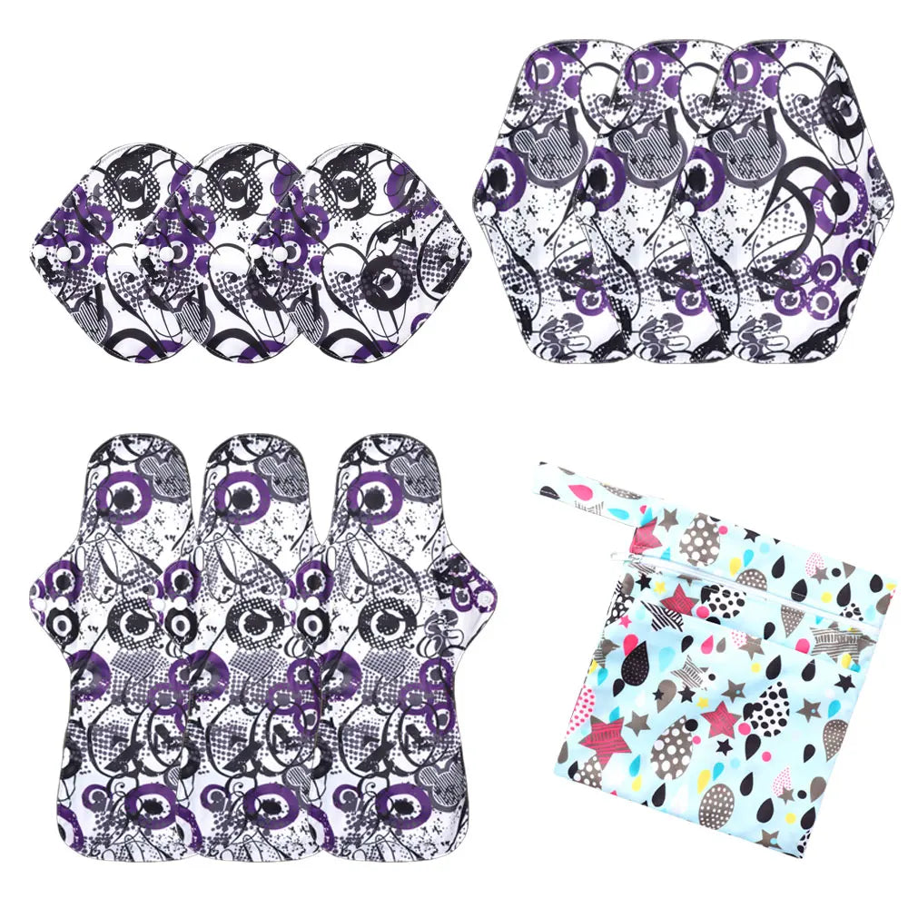 10Pcs Mixed 3 Sizes Reusable Cloth Menstrual Pads with Storage Bag, Washable Soft Sanitary Napkins Set.