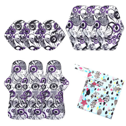 10Pcs Mixed 3 Sizes Reusable Cloth Menstrual Pads with Storage Bag, Washable Soft Sanitary Napkins Set.