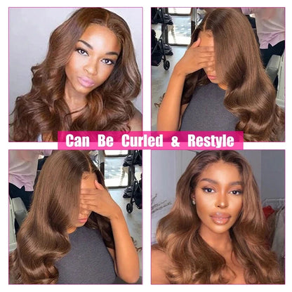 Sleek Chocolate Brown Color 4# Brazilan Straight Lace Frontal 13x5 Human Hair Wigs HD Lace Transparent Wig Natural Remy Glueless