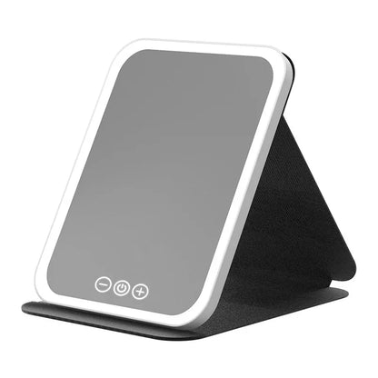 Makeup Mirror LED Dimmable Portable Foldable Design with Touch Screen 3 Colors Light Stepless USB Charging for Beauty Fashion