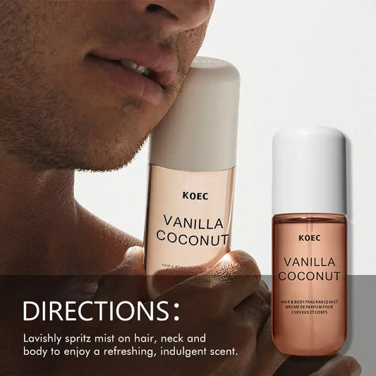 KOEC Vanilla & Coconut Fragrance Mist Perfume Refreshing Moisturizing Triple Notes Plant Fragrances Propylene Glycol