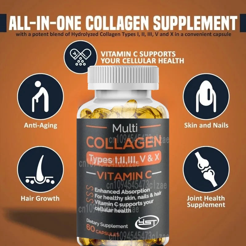 Multiple Collagen Pills+vitamin C Collagen Supplements Support Hair, Skin, Nails, Joints, and Intestinal Health