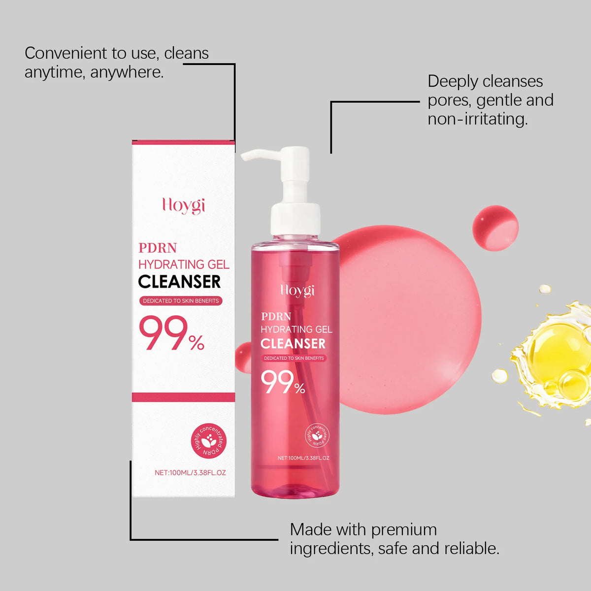 HOYGI Facial Cleansing Gel Oil Control Moisturizing Face Wash Anti-Acne Pore Refining Blackhead Remover Gentle Brightening Skin
