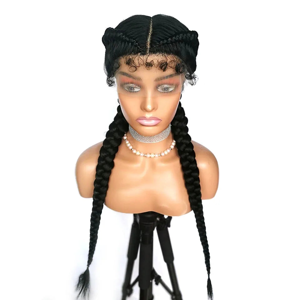 2 Cornrow Box Braids Wig 360 Lace Braided Wig With Baby Hair Synthetic American African Women 20 Inches Braids Wig