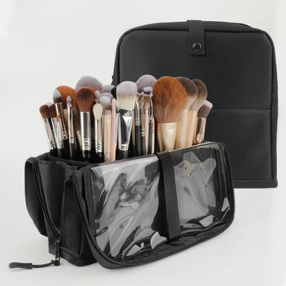 Large Black Foldable Makeup Bag 14-40 Hole Storage Organizer for Beauty Brushes Cosmetic Pouch with Handles