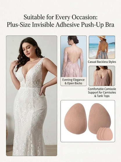 2pcs Teardrop-Shaped Invisible Adhesive Push-Up Bra Pads, Strapless Apricot Breast Lift Covers with Comfortable Support