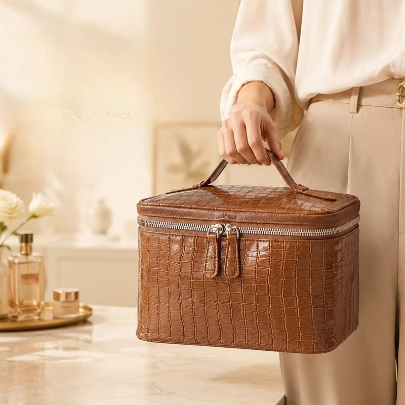 Embossed Makeup Bag Large Capacity Waterproof Travel Toiletry Bag Fashion Portable Women Cosmetic Storage Organizer