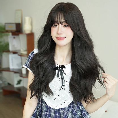 NAMM Costume Wig Synthetic Body Wavy Cool Silvery  Wig For Women Daily Use High Density Layered Hair Wigs With Fluffy Bangs