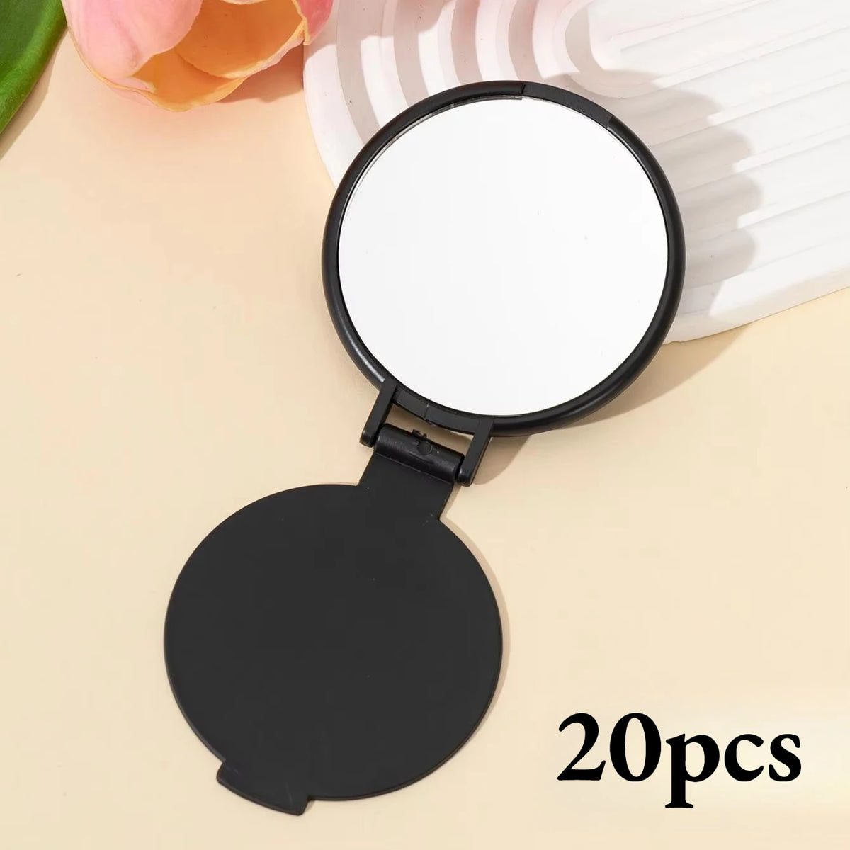 20/50pcs Pink Black Portable Mini Folding Makeup Mirrors - Women's Travel Daily Grooming Mirror, Durable Plastic Frame