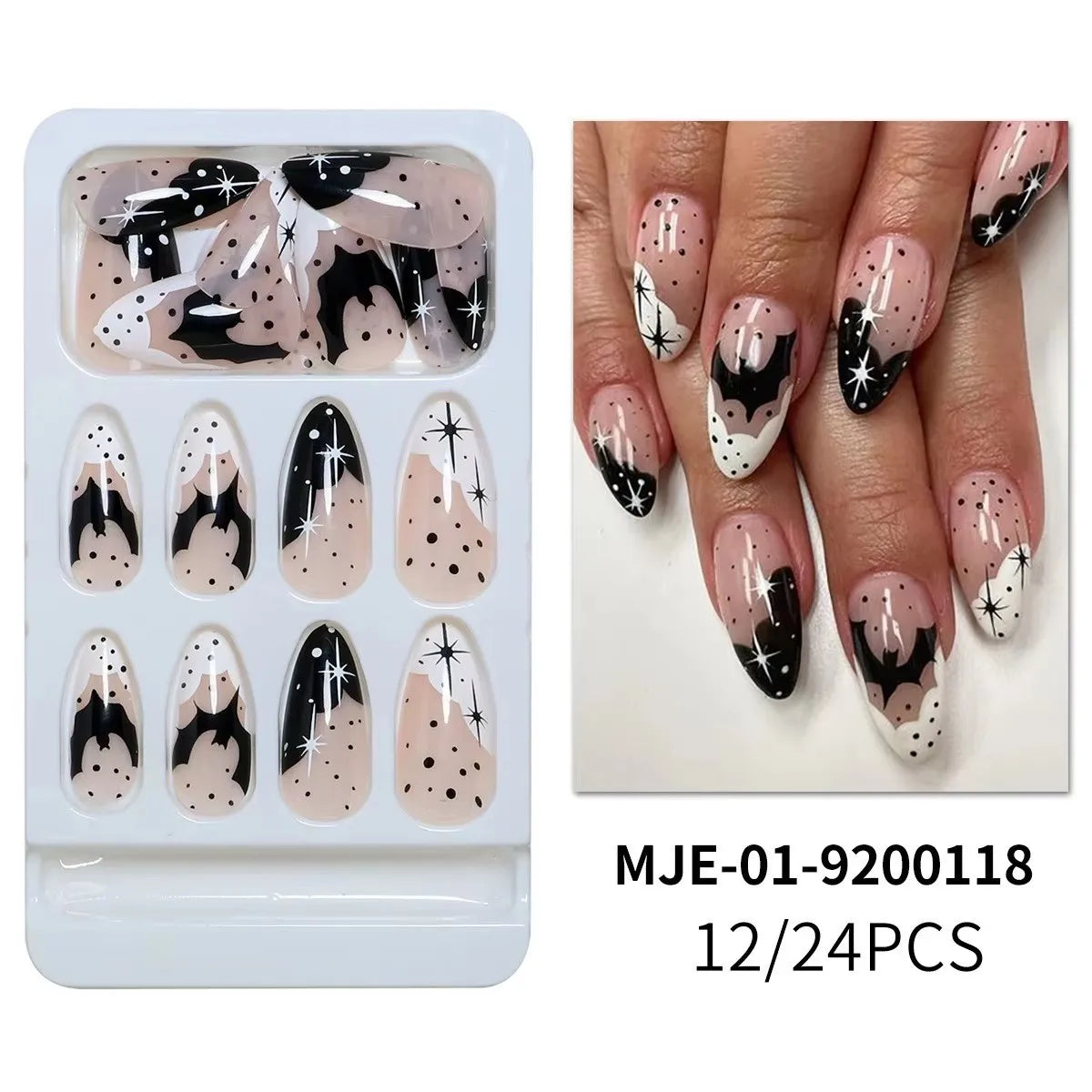 24 Pcs Halloween Realistic False Nails Almond Stick-on Nails for Women Punk Skull Press on Nails with Tools Prosthetic Nail Set
