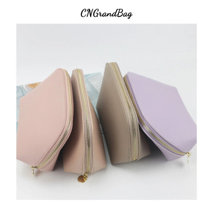 Customized Letters PU Leather Cosmetic Storage Bag Classic Simple Atmosphere Solid Color Make Up Bag Advanced Zipper Wash Bag