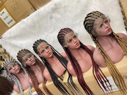 Ombre Silber Grey Full Lace 11 Braids Braided Wig With Baby Hair Box Braiding Wig African Long Synthetic Hair Knotless Wig