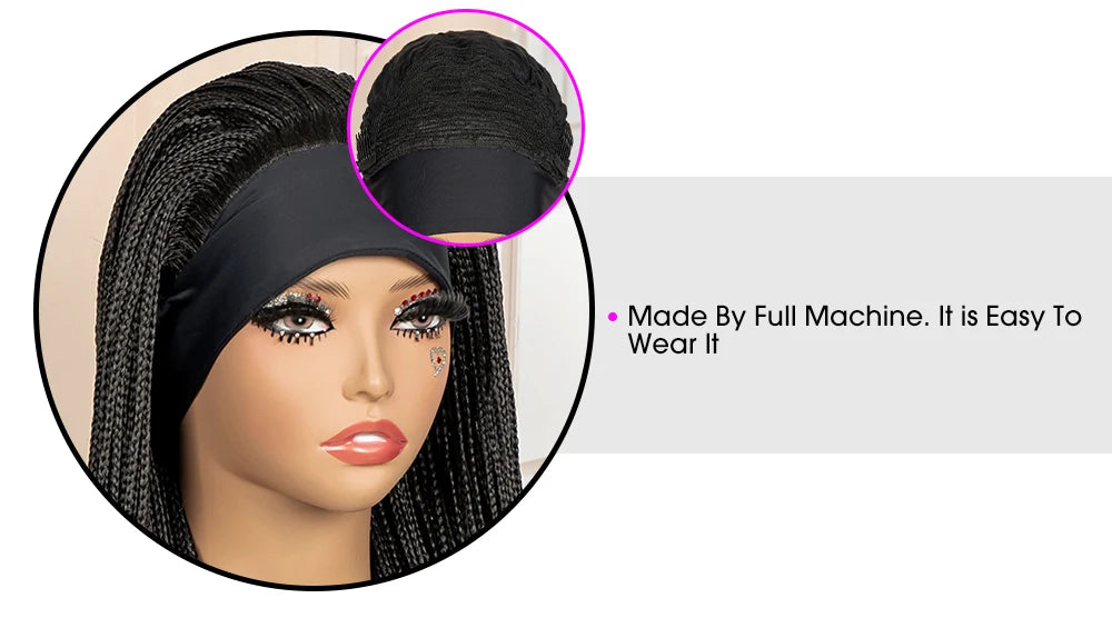 Full Machine Made Braided Wigs with Headband 30 Inches Colored Synthetic Braiding Wigs with Hair Band for Black Women