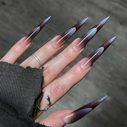 24pcs Blood Red Fake Nails Gradient Long Pointed False Nail Patch Full Cover Wearable Fake Nail Tips Halloween Manicure Sets