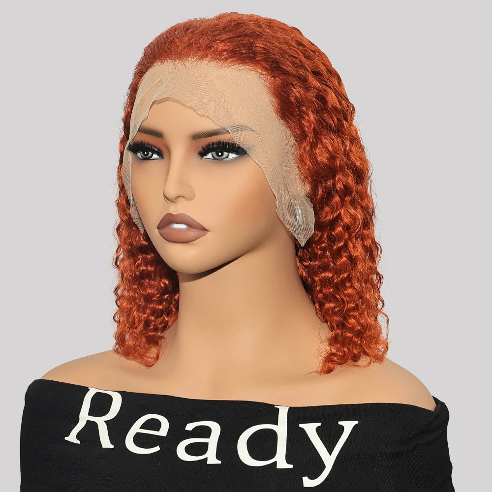 220 Density Ginger Brown Bob Wig 100% Human Hair Transparent  Deep Wave 13x4 Lace Frontal Wigs Highlight Curly Short Bob Wig